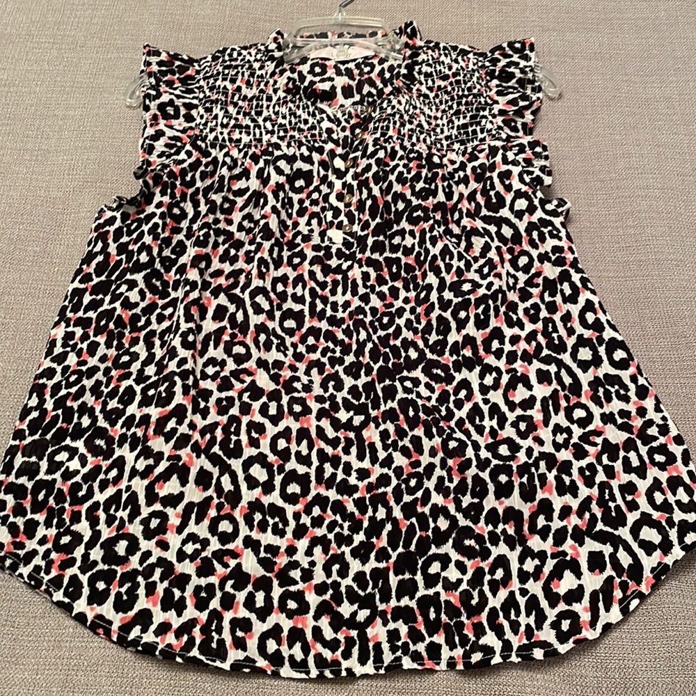 🌷Loft Animal Print Lightweight Top with Ruffle Details Small Sleeveless - Picture 11 of 11